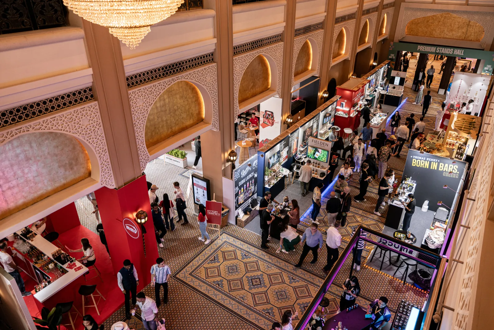 Aerial view of a busy brand event hall