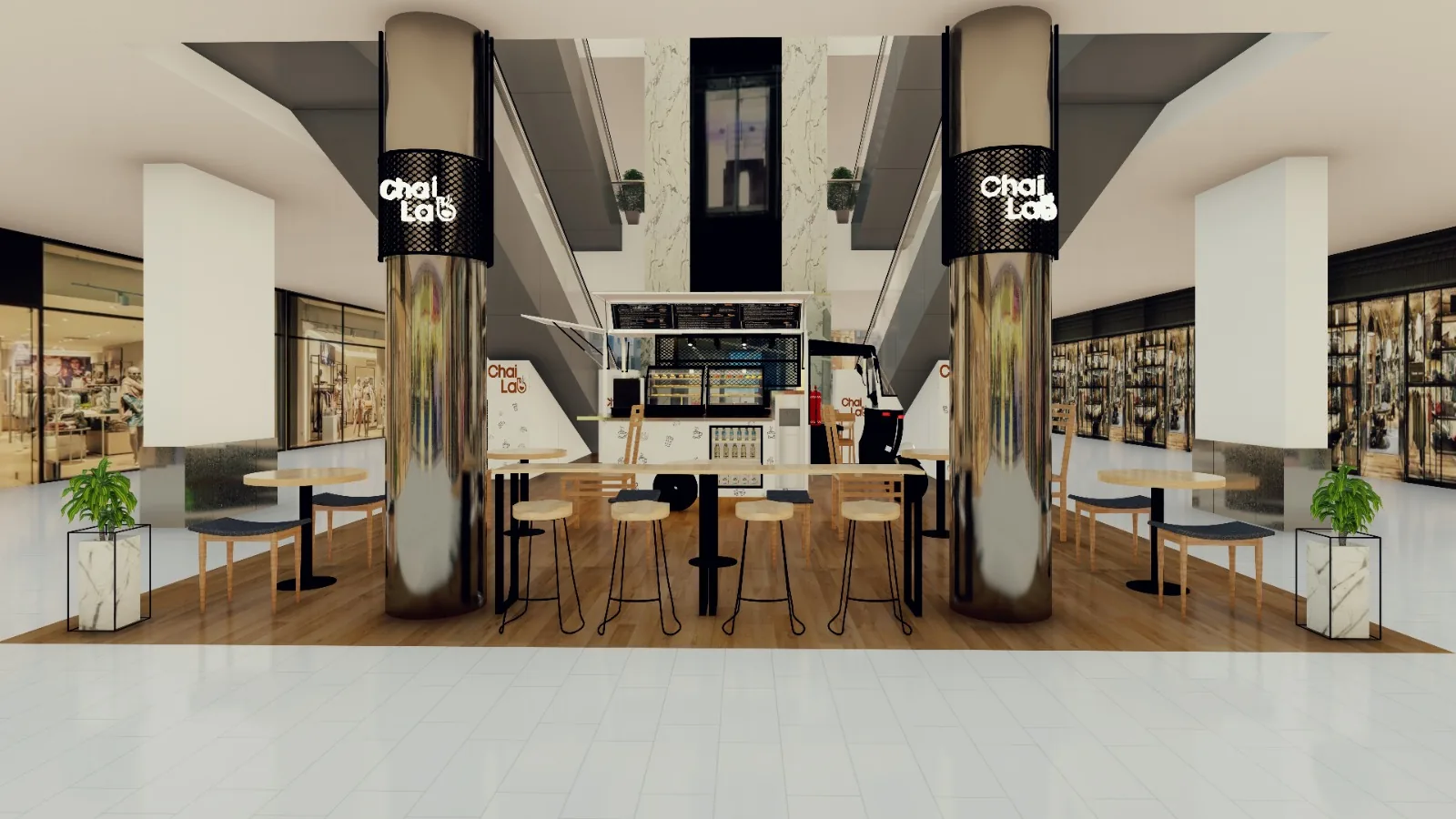 Café kiosk fitout in a shopping mall atrium