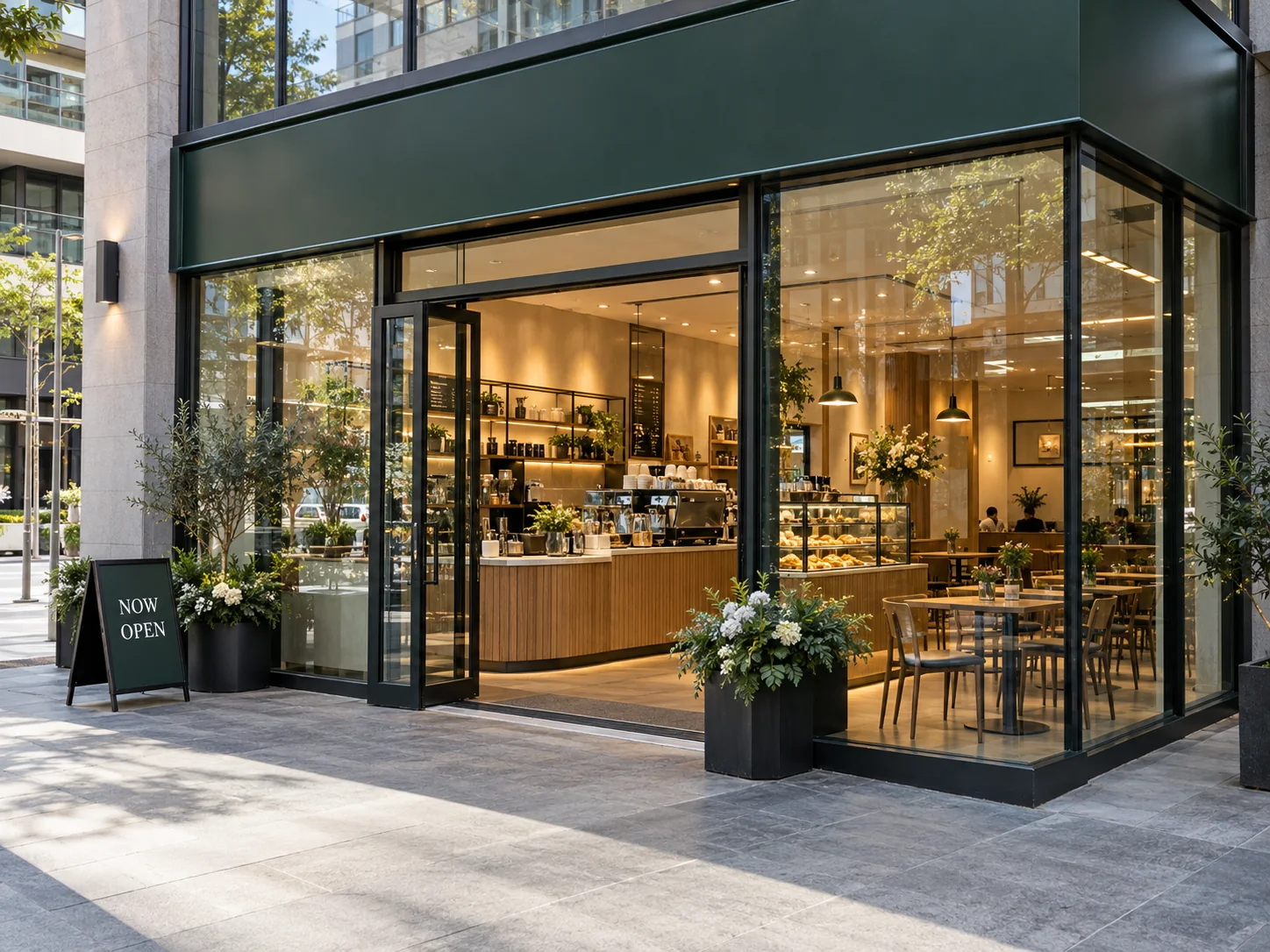 Newly opened café with a visible service counter and dining area